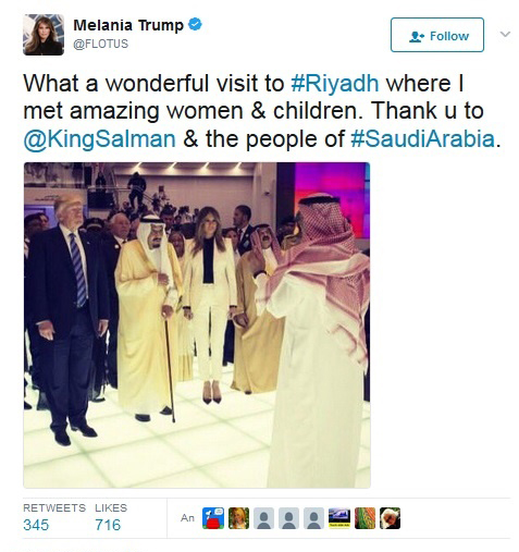 تشکر توئیتری ملانیا از پادشاه عربستان