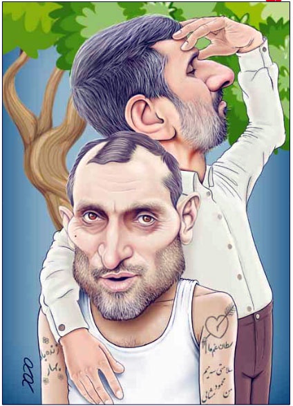 (کاریکاتور) عکس یادگاری احمدی‌نژاد و بقایی و درخت!