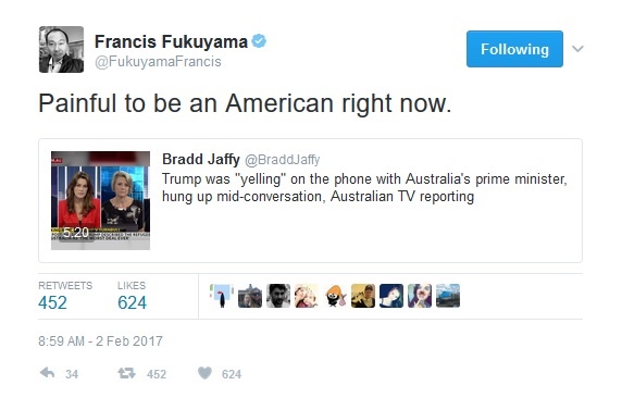 (عکس) توئیت  فوکویاما در واکنش به رفتار ترامپ
