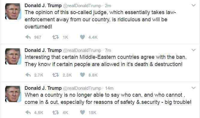 واکنش توئیتری ترامپ به لغو فرمانش از سوی یک قاضی