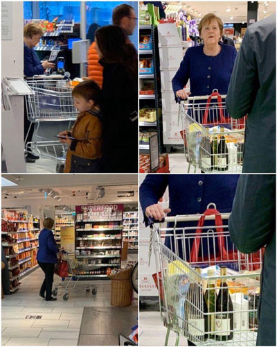 (عکس) صدراعظم آلمان در حال خرید از یک فروشگاه