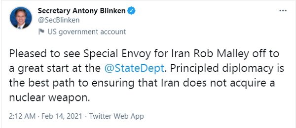 پیام توئیتری بلینکن درباره ایران