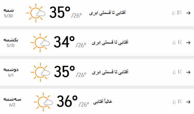 پیش‌بینی وضعیت آب و هوای تهران فردا یکشنبه ۳۱ مرداد /////۱۴۰۰
