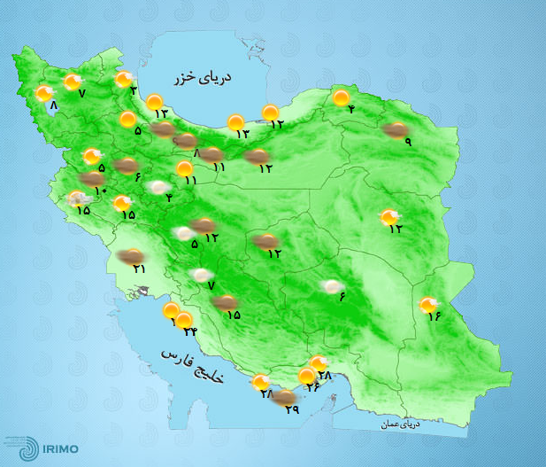 پیش‌بینی وضعیت آب و هوای تهران فردا چهارشنبه ۱۹ آبان ////۱۴۰۰