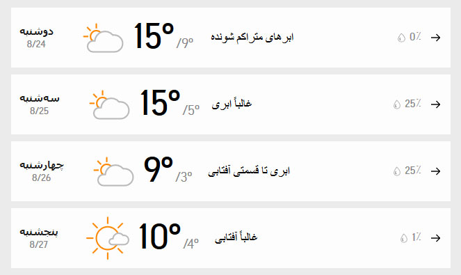 پیش‌بینی وضعیت آب و هوای تهران فردا سه‌شنبه ۲۵ آبان ۱۴۰۰////