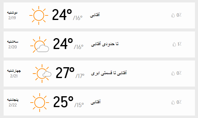جدول سه روزه دمای هوا