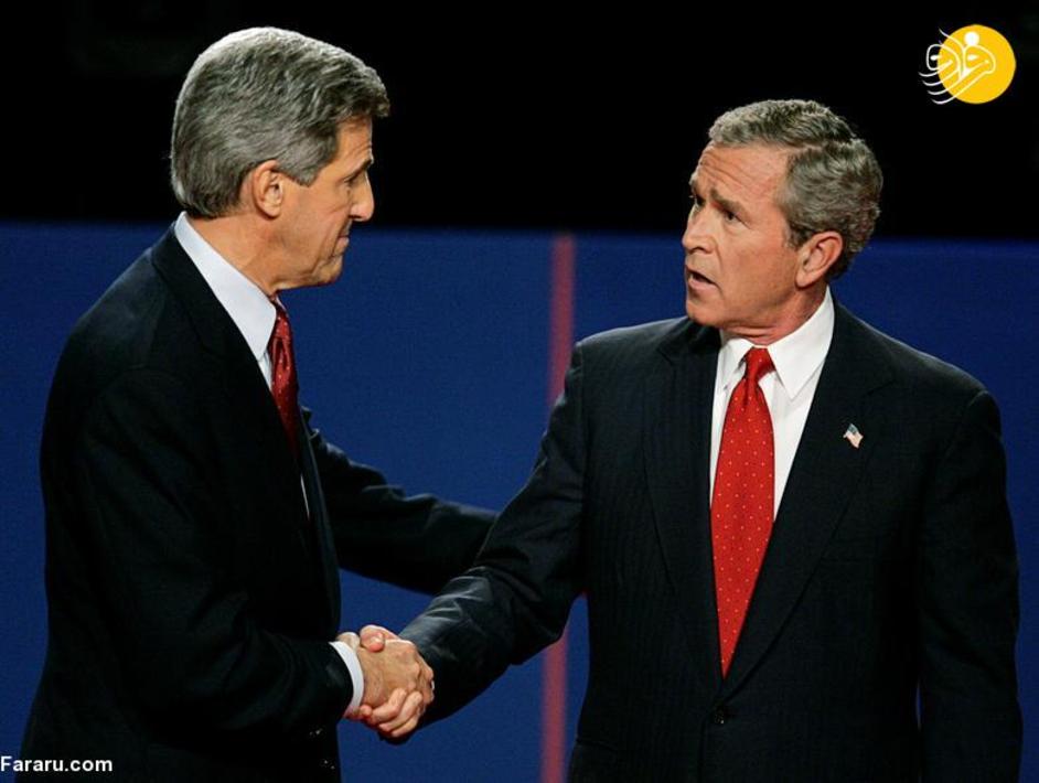 سال 2004: جورج بوش و جان کری مناظره انتخاباتی برگزار کردند و بوش بار دیگر در انتخابات ریاست جمهوری ایالات متحده پیروز شد.