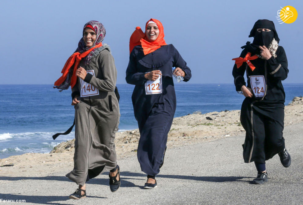 زنان فلسطینی در مسابقه دو با شعار خاتمه خشونت علیه زنان در غزه 