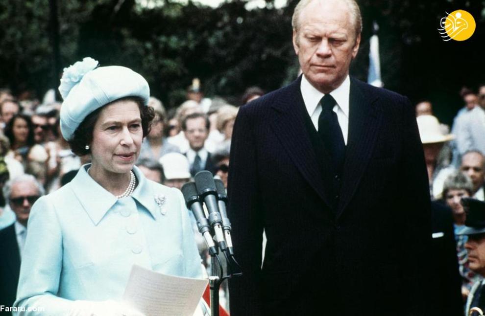 سخنرانی ملکه الیزابت در کنار جرالد فورد رئیس جمهور آمریکا در کاخ سفید در جولای 1976