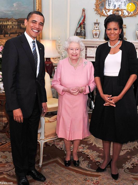 دیدار باراک اوباما رئیس جمهور آمریکا و همسرش میشل با ملکه الیزابت دوم در آوریل 2009